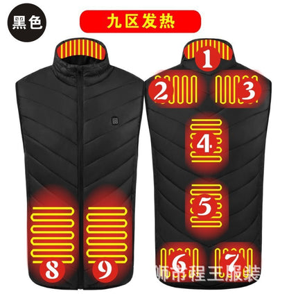 Cross-border New Single Control Zone 9 Heating Vest Winter Intelligent Constant Temperature Electric Vest USB Safe Warm Heating Clothing for Men