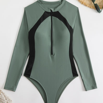 2025 New European and American Sexy Racing Surfer Color-matching one-piece zipper tight-fitting slim swimsuit swimsuit Amazon