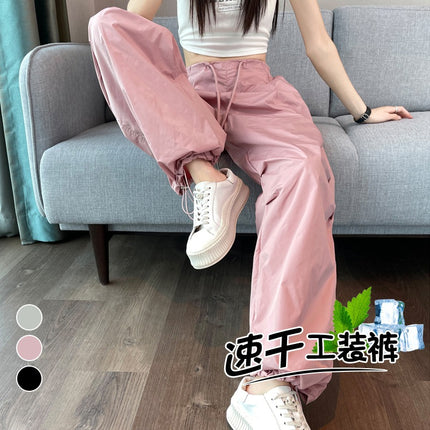 Ice Silk American-Style Work Pants for Women 2026 Spring/Summer Thin High-Waisted Wide-Leg Casual Pants Versatile Casual Wear