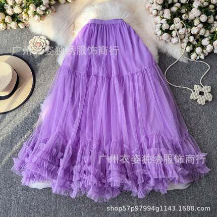 Skirt Ball Gown Puffy Skirt 2026 New Elastic Waist Mesh Ruffle Extra Large Hem Layered Cake Skirt for Women