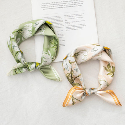 Mulberry Silk Small Square Scarf, Silk Scarf for Women, Autum Green Small Scarf, Korean Style Decoration, Versatile High-End Gift Giving
