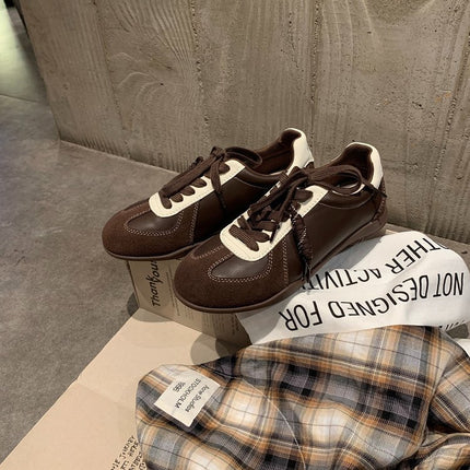 Qiyor Inner Heightening Moral Training Shoes for Women 2025 Autum New Flats-Soled Lace-Up Casual Sports Retro Forrest Gump Shoes