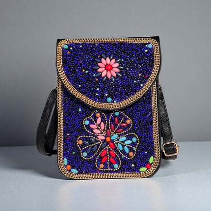 Bohemian Women's Mobile Phone Bag Xinjiang Inner Mongolia Yunnan Tourist Souvenirs Retro Heavy Industry Rice Bead Shoulder Bag