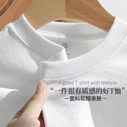 Pure white 250g pure cotton heavy thick opaque short sleeve men's light gray loose casual bottoming shirt top T-shirt