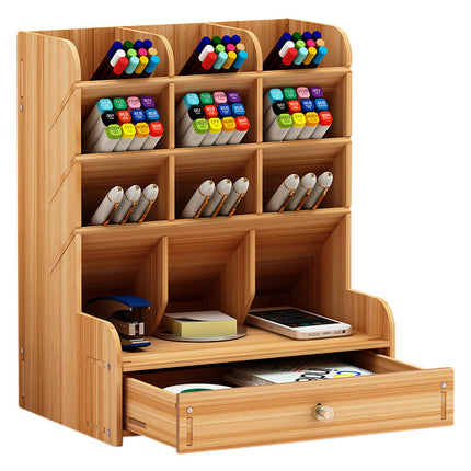 Wooden Pen Holder Storage Box Large Capacity Nordic Creative Fashion Multi-Compartment Pen Holder Office Desktop Storage Shelf