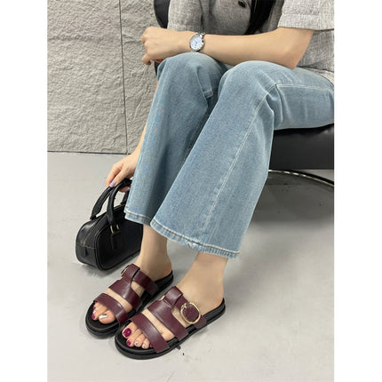 2025 Summer European and American New Fashion Flat Slippers Casual Open Toe Plaid Niche Women's Shoes