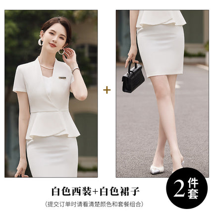 Professional suit suit women's formal wear elegant fashion high-end feeling Tongqin hotel front desk jewelry shop work clothes summer
