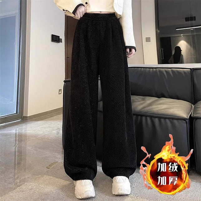Women's Chenille Wide Leg Pants High Waist Fleece Lined Glitter Elegant Autumn Winter / Pantalon Femme Large Chenille Taille Haute Polaire Fil Brillant Élégant Automne Hiver