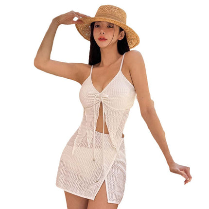New Japanese and Korean Short Skirt Pure Desire Bikini Three-piece Set Sexy Spice Girl Hollow Hot Spring Beach Hot Spring Swimsuit