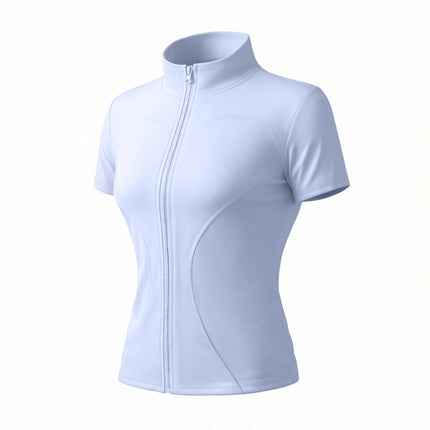 High Elastic Yoga Short-sleeved Jacket with Vertical Collar Zipper Tight Running Jacket Quick-drying Naked Fitness Short-sleeved Women's Summer