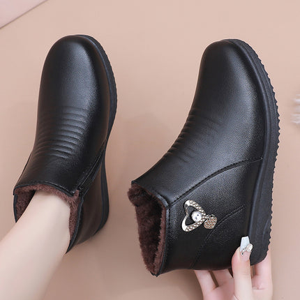 Mother Shoes Winter Cotton Shoes Middle-aged Winter Shoes fleece-lined Autumn and Winter Non-slip Warm Ankle Boots for the Elderly Middle-aged Women's Shoes Leather Shoes