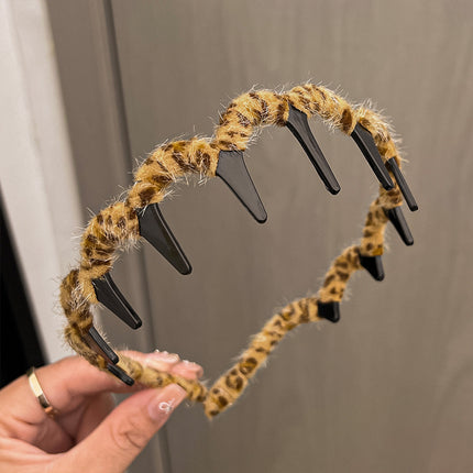 Plush Leopard Print Headband for Women, Autumn Hair Accessory for Tidying up Stray Hair, High Cranial Headband, Hair Clip, Hair Accessory, Korean Style Headband