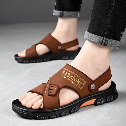 Sandals Men's Summer 2023 New Fashionable Soft Leather Casual Sports Driving Outer Wear Beach Shoes Men's Air Cushion Slippers