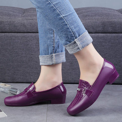 Low-cut Rain Shoes Women's Fashion Adult Non-slip Waterproof Shallow Mouth Rain Boots Kitchen Cleaning Low-cut Water Shoes Glue Boot Set