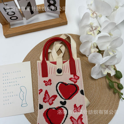 Girl's Heart-Shaped Knitted Crossbody Bag