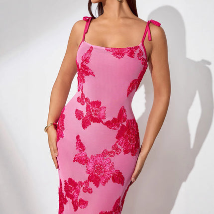 2025 summer cross-border new European and American high-end fashion slim sling hip sexy three-dimensional dish flower dress