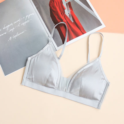 Guolan Luxury French Silk Satin Bra Without Steel Rings Thin Small Breasts Silk Glosse Underwear Breathable Skin-Friendly