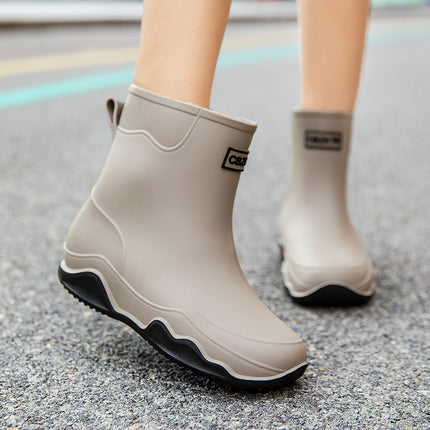 Men's Fashionable New Chelsea Mid-Calf Rain Boots for Couples, Non-Slip Waterproof Boots for Adults, Outdoor Rubber Shoes