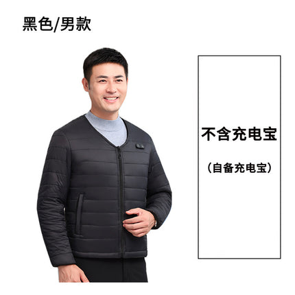 Factory Direct supply intelligent heating cotton-padded clothes constant temperature electric heating cotton-padded clothes winter V-neck front and rear heating long sleeve warm clothes