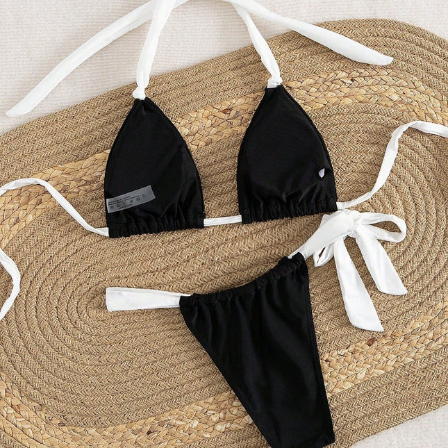 Solid Color Cross-Border 2026 Swimwear New Fashion Sexy Bikini European and American Style Tie-Up Two-Piece Swimsuit Set for Women
