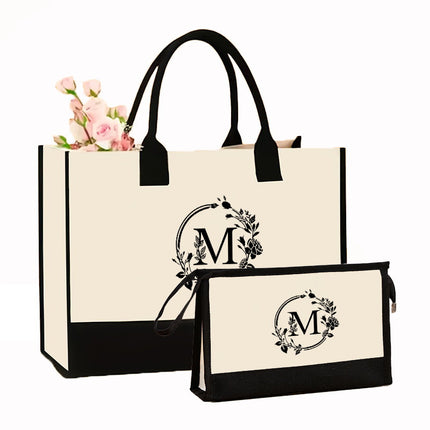 Cross-border Hot-selling Canvas Shoulder Bag Cosmetic Case Bag Contrast Printed Portable Zipper Clutch Bag Storage Case
