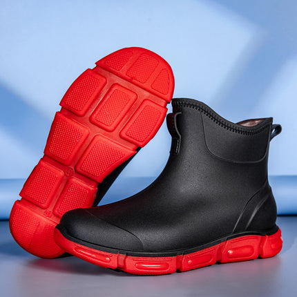 Korean Style Contrasting Color Rain Boots, Sports Style Black Wading Shoes, Outer Fishing Shoes, Kitchen Construction Site Non-Slip Outdoor Functional Shoes