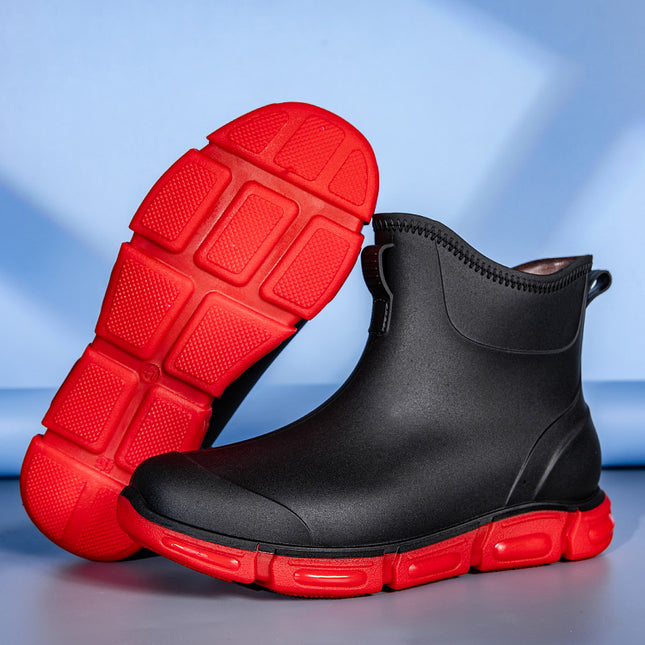 Korean Style Contrasting Color Rain Boots, Sports Style Black Wading Shoes, Outer Fishing Shoes, Kitchen Construction Site Non-Slip Outdoor Functional Shoes