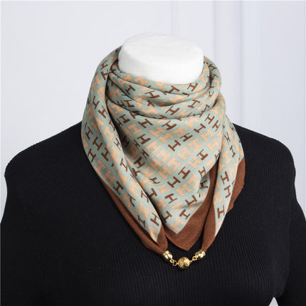 2025 New Silk Scarf Autumn and Winter Cold Protection Neck Protection Anti-Rubbing Collar Square Scarf 68cm Silk Scarf Magnetic Buckle Western Style Scarf