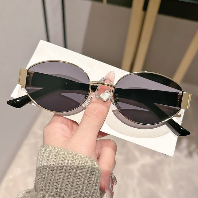 Round Frame Metal Sunglasses Women's High Sense Women's Driving UV Protection Photographing Sunglasses Trendy Retro Fashion Small Frame