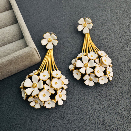 Oscar European and American Mid-Century Style Oil Dripping Enamel Bouquet Shape Brass 925 Silver Needle Niche Design Unique Earrings for Women