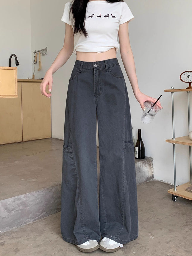 Commuting Loose High-Waisted Wide-Leg Jeans Spring and Autumn New Workwear Design Niche Floor-Length Jeans