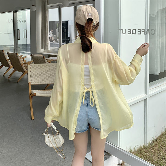 Ice Silk Cardigan for Small People, Loose and Lightweight Long-Sleeved Sun Protection Shirt for Women, Summer Design Back Slit Shirt