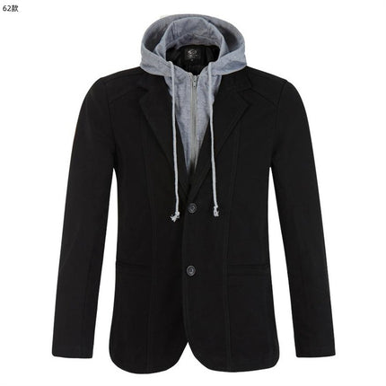 Stitching Removable Hat Small Suit Men's Two-Button Casual Suit One-Piece Fat Man Jacket plus size Jacket