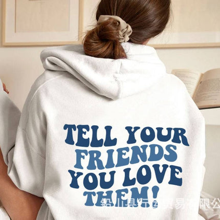 Foreign Trade Women's Velvet Sweatshirt Slogan Print Kangaroo Pocket Drawstring Print Hoodie