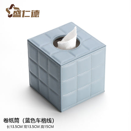 Leather Square Roll Paper Box Leather Household Paper Roll European Creative Tissue Box Hotel Living Room Guest Room Roll Paper Box