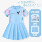 Blue one-piece swimsuit swimming cap [send safety pants]] / 100