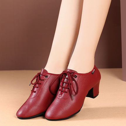 New Adult wine red Square Dance Shoes Genuine Leather Women's Soft-soled Teacher's Shoes Sarman Dance Shoes Latin Dance Shoes