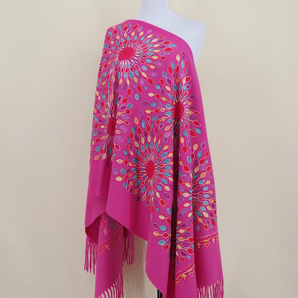 Foreign Trade Imitation Cashmere Sunflower Sunflower Embroidered Flower Scarf Shawl Holiday Ethnic Style Travel Cloak 350g