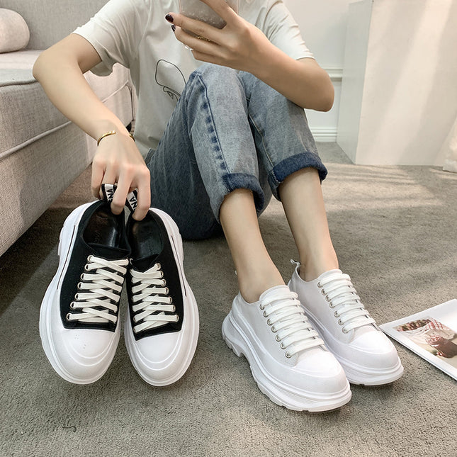 Henry McQueen White Shoes Women's 2022 New McQueen Lace-up Canvas Platform Shoes Heightened Sports Torre Shoes