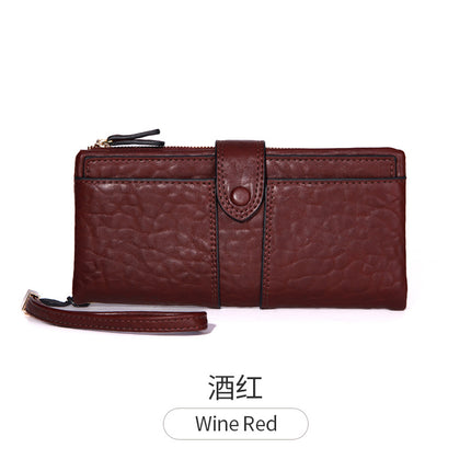 Cross-border European and American retro lychee pattern buckle long women's wallet Korean-style large capacity multi-functional bifold card holder