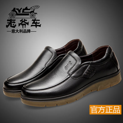 Men's Leather Shoes, Genuine Leather, Business Casual, Versatile, Breathable, Middle-Aged and Elderly Dad's Leather Shoes, Tendon Sole Slip-Ons