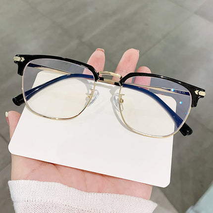 Half Frame Glasses Frame for Women Ultra Light Pure Titanium Transparent Grey Myopia Lens Titanium Frame Retro Cat Ear Eye Frame for Men