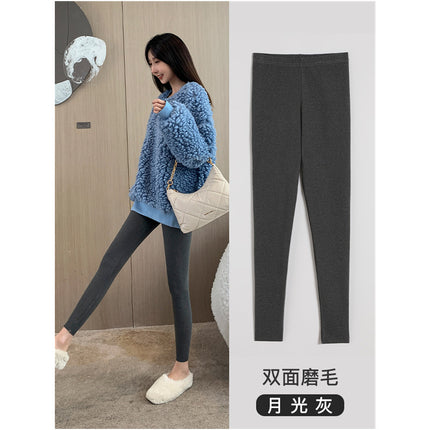 Women's Thermal Leggings with Fleece Lining, Spring and Autumn Thin Fleece Pants, Inner Wear, Plus Size Seamless Tight Pants, Warm Cropped Pants