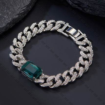 Emerald New Hip-Hop Necklace, Fashionable and High-End Alloy Rhinestone Cuban Chain Pinduoduo Drop Shipping