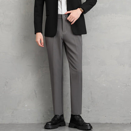 Summer New Men's Casual Trousers Korean Style Small Leg Light Business Men's Trousers Dress Pants Cropped