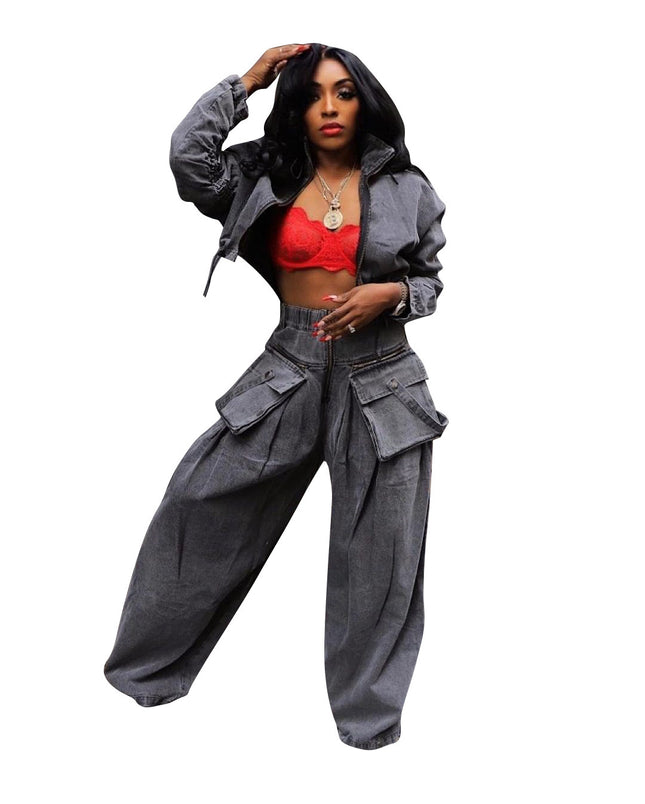 Ts1288 Cross-Border Supply New European and American Clothing Casual Loose Denim Suit