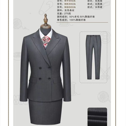 2025 New Double-Row Three-Button Men's 50% Wool Gray Stripesd Suit Suit Business Suit for Men