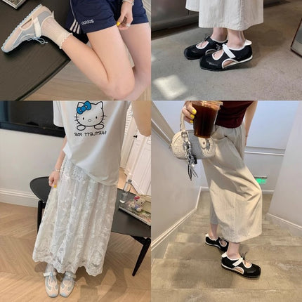 Cowhide Grape Mom Functional Ugly Cute Casual sneaker Women's Side Empty Sandals Velcro Drawstring Flat Lizen Shoes