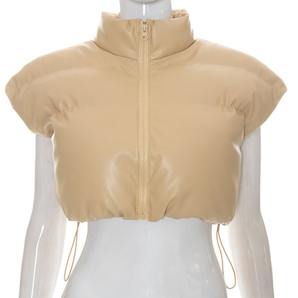 K22Tp375 New Autumn and Winter Half Turtleneck Sleeveless Zipper Cardigan Waist Street Style Cotton Vest European and American Clothing