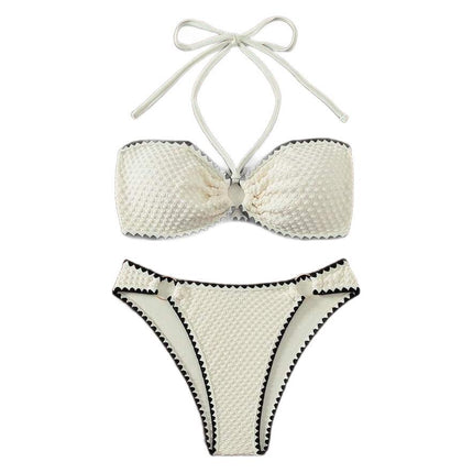 Shell Edge 2025 European and American Cross-Border Export Trendy Halter Strap Sexy Bikini Split Lace Bikini